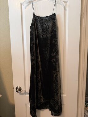 Anthropologie dark Green Velvet Slip Dresswith Subtle Jacquard Pattern